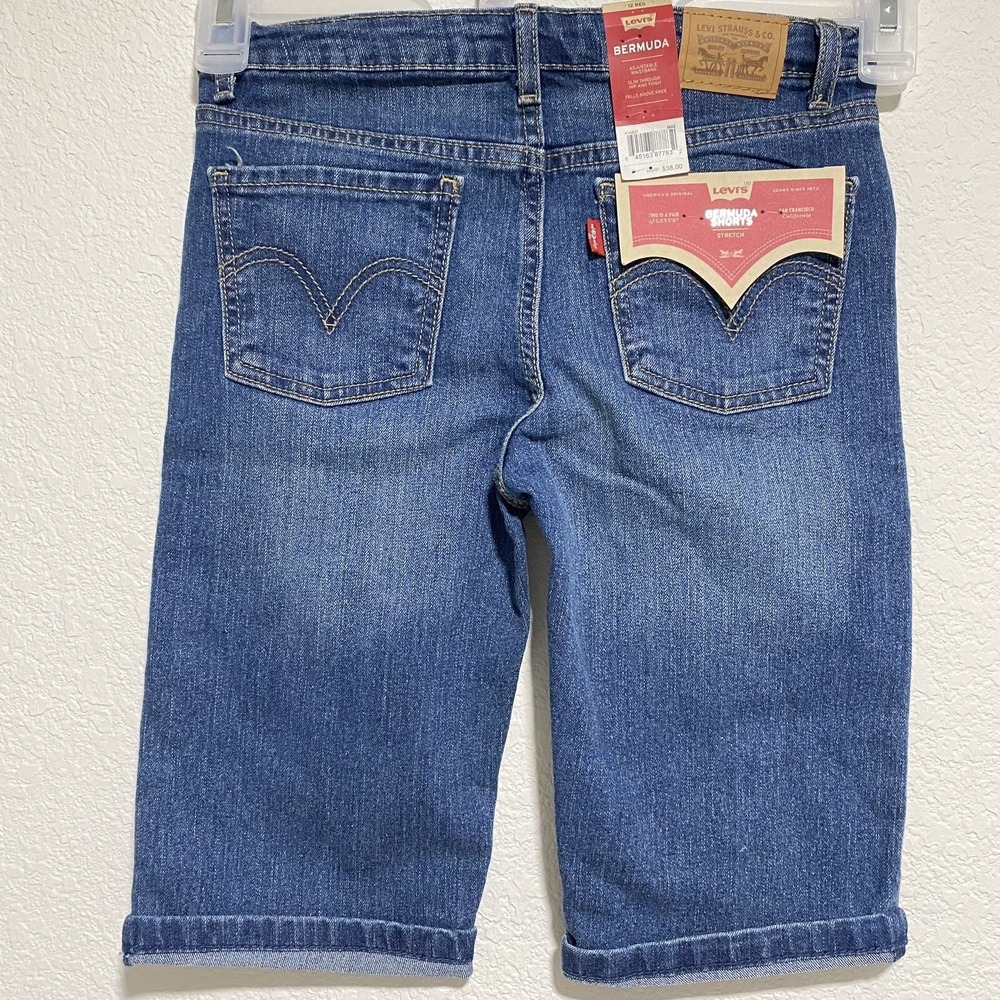Levis Girls Bermuda Shorts Medium Blue Stretch Denim Adjustable Waist 12 REG - Picture 5 of 8
